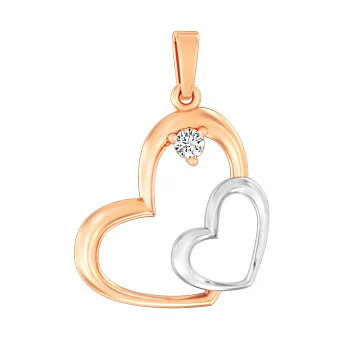 Золотая подвеска Два сердца с фианитом (арт. 440609)