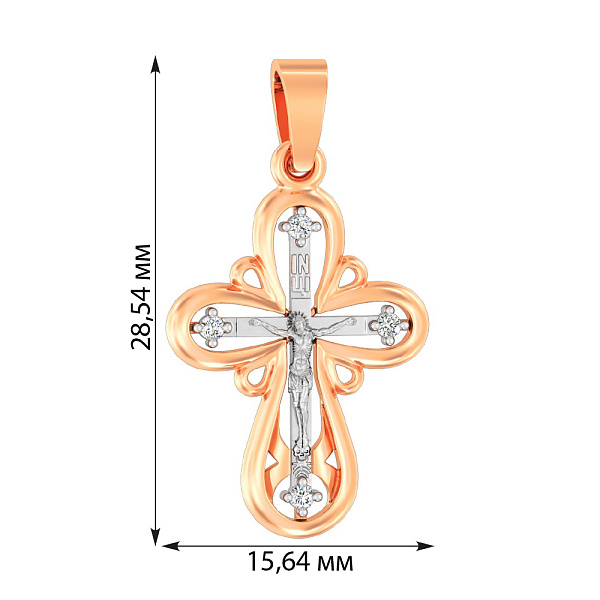 Золотий натільний хрестик з розп'яттям та фіанітами (арт. 501645) – зображення 3