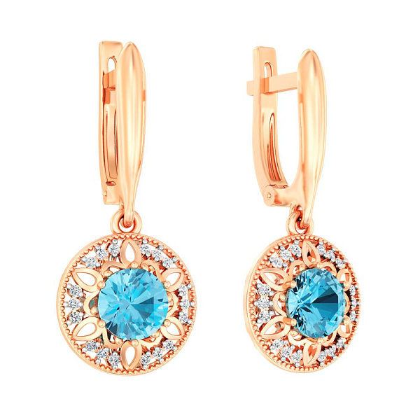 Золоті сережки з топазом і фіанітами (арт. 111064Птг) – зображення 1