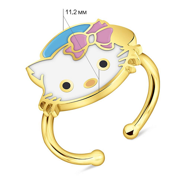Золота каблучка Kitty з емаллю (арт. 151061ж) – зображення 6
