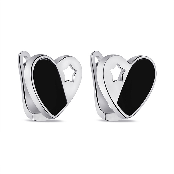 Серебряные серьги Сердечки с ониксом (арт. 7502/9643о) – изображение 1