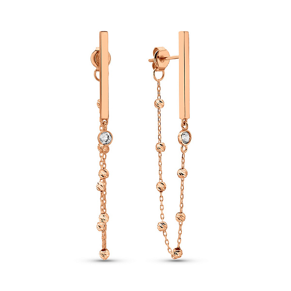 Довгі сережки-підвіски з червоного золота (арт. 109586) – зображення 1