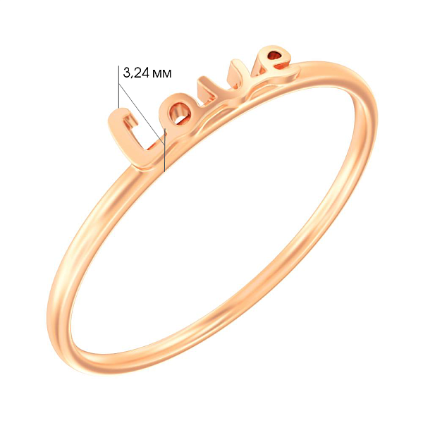 Тонкое золотое кольцо "Love" в красном цвете металла (арт. 140900) – изображение 3