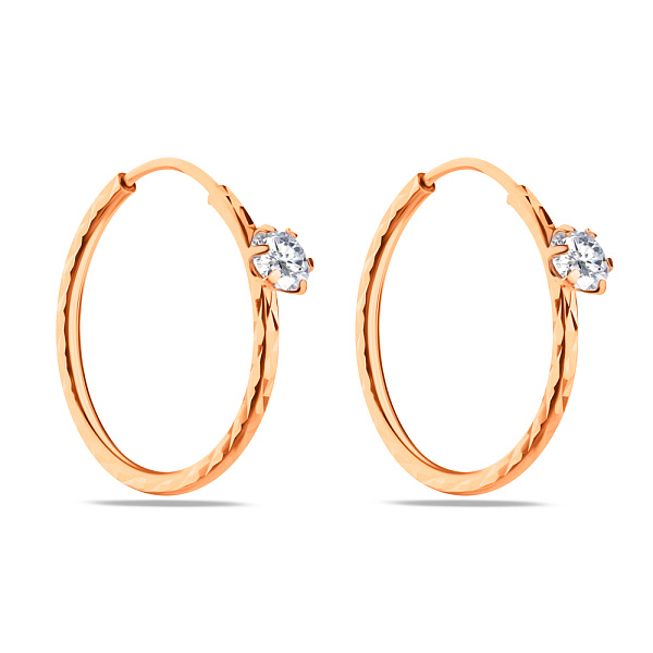 Сережки-кольца из красного золота с фианитами (арт. 107150/30) – изображение 1