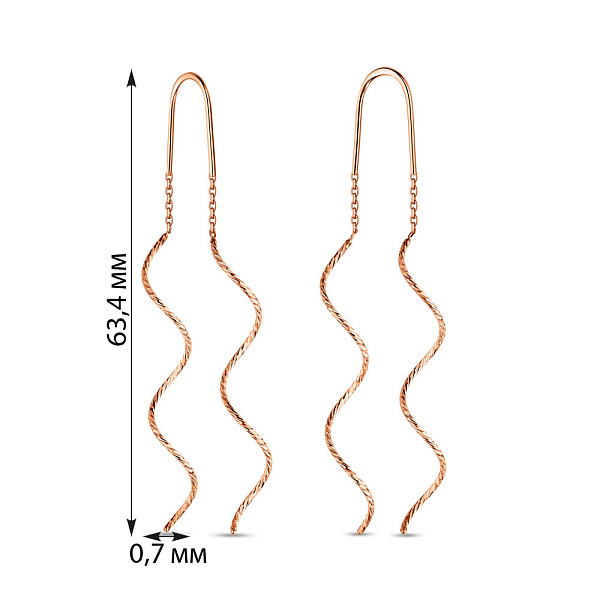 Серьги-протяжки из красного золота с алмазной гранью (арт. 110966а) – изображение 2