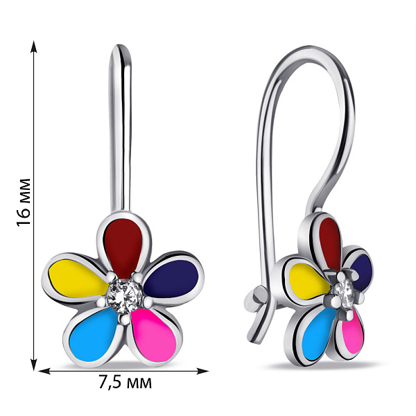 Серебряные детские серьги Цветок с эмалью (арт. 7502/9749е) – изображение 2