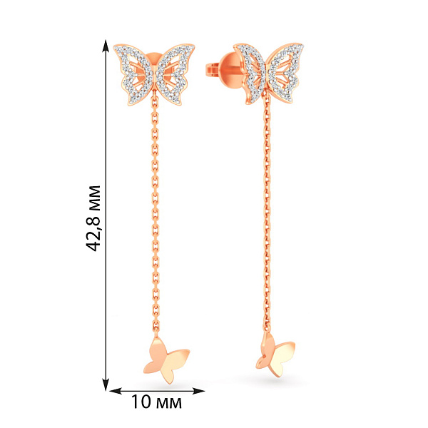 Серьги-пусеты "Бабочки" из золота с фианитами (арт. 111223) – изображение 4