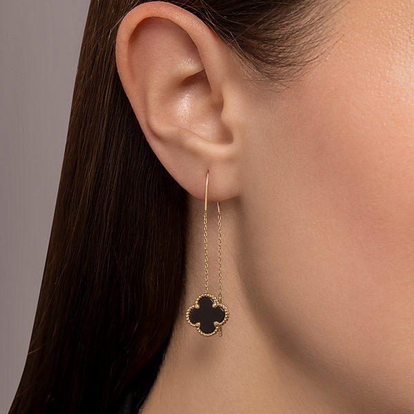Сережки-ланцюжки Коношина з жовтого золота з оніксом (арт. 107498/10жо) – зображення 2