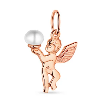 Подвес из красного золота "Ангелочек" с жемчугом  (арт. 423385прлб)