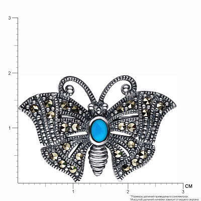 Срібна брошка «Метелик» з бірюзою (арт. 7405/116мркБ)