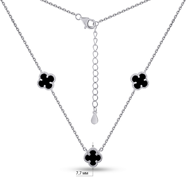 Серебряное колье Клевер с ониксом (арт. 7507/2213/7о) – изображение 3