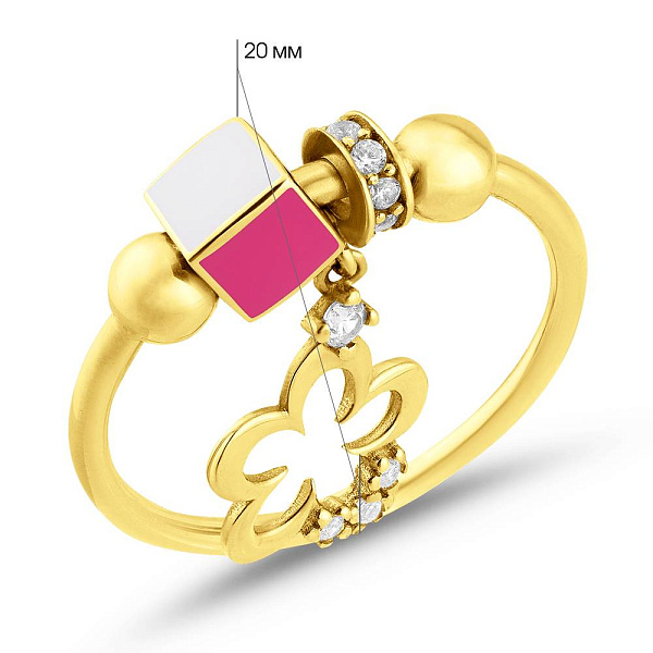 Золота каблучка з емаллю та фіанітами (арт. 155636же) – зображення 2