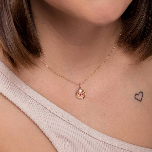 Кругла золота ладанка «Божа Матір з немовлям» (арт. 405100) – зображення 2