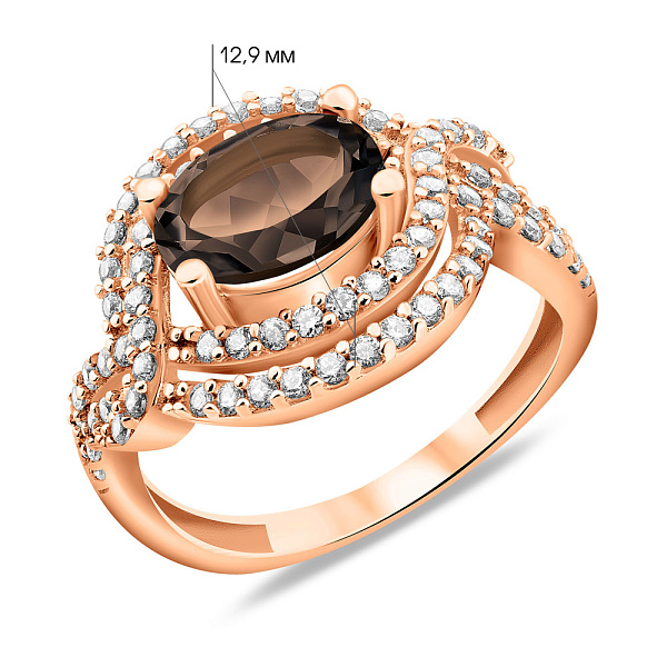 Каблучка з червоного золота з кварцом і фіанітами (арт. 151269к) – зображення 2