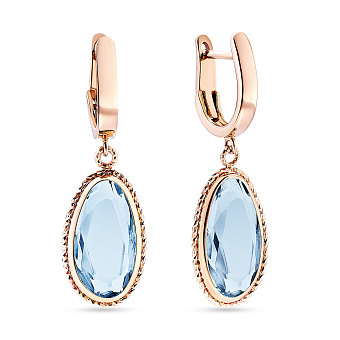 Золотые серьги-подвески с кварцем (арт. 107601Пкг)