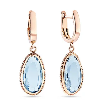 Золоті сережки-підвіски з кварцом (арт. 107601Пкг)