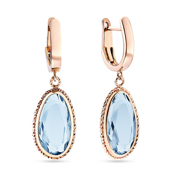 Золоті сережки-підвіски з кварцом (арт. 107601Пкг) – зображення 1