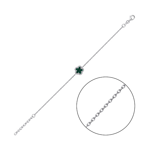 Срібний браслет з малахітом і фіанітами (арт. 7509/4800/10млх) – зображення 1