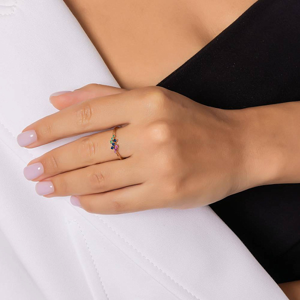 Каблучка з червоного золота з кольоровими фіанітами (арт. 156462цв) – зображення 2