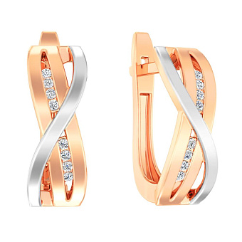 Золотые серьги Синергия в красном и белом цвете металла (арт. 111178)