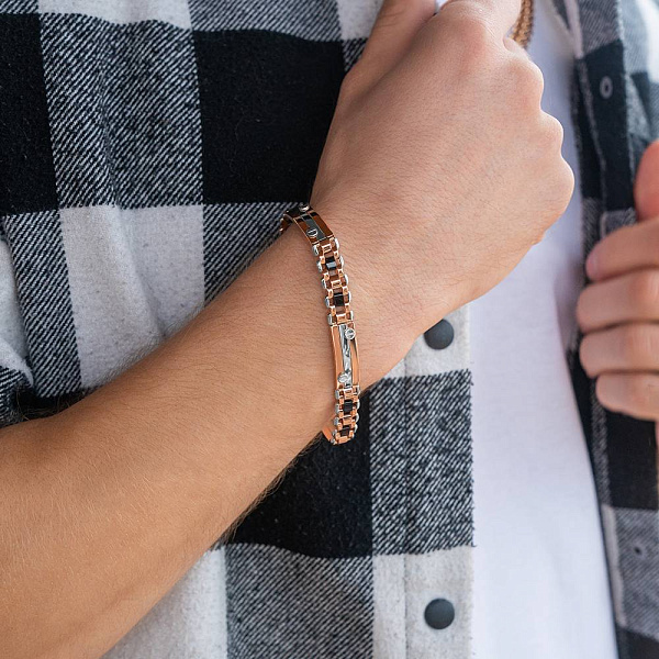 Мужской браслет из красного и белого золота с ониксом (арт. 325620кбо) – изображение 3