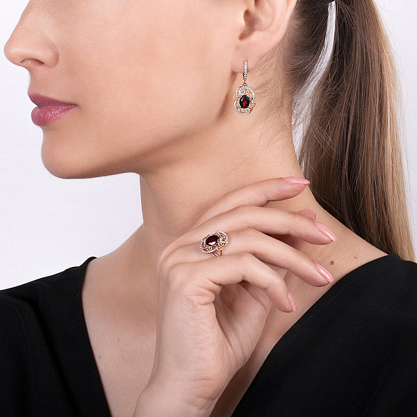 Ажурное золотое кольцо с гранатом (арт. 140668Пк) – изображение 2