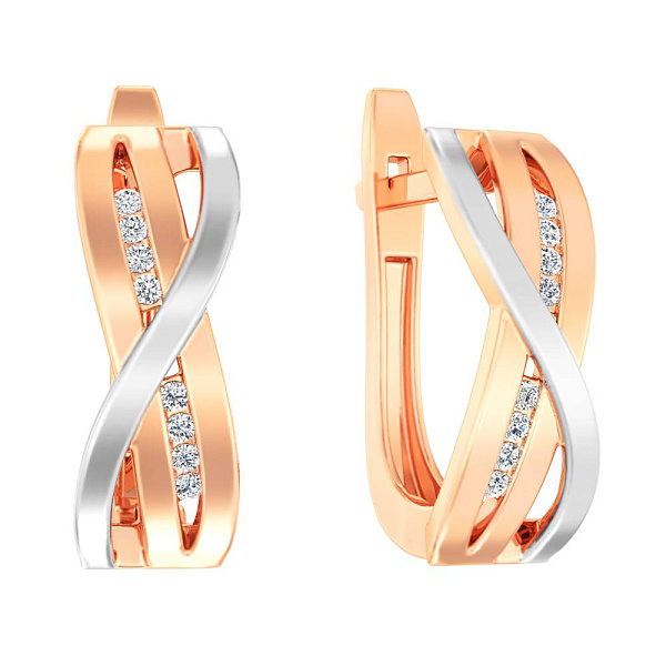 Золоті сережки Синергія в червоному і білому кольорі металу (арт. 111178) – зображення 1