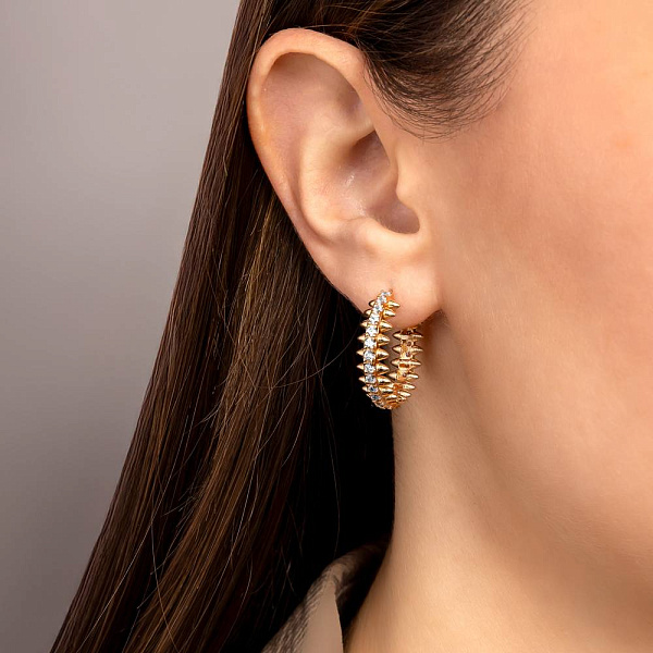 Серьги-кольца из красного золота с фианитами (арт. 1091650/25) – изображение 2