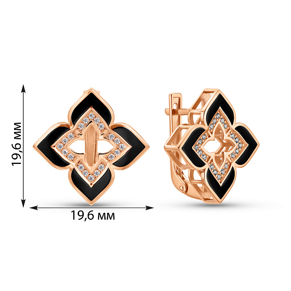 Золотые серьги с эмалью и фианитами (арт. 111398еч) – изображение 2