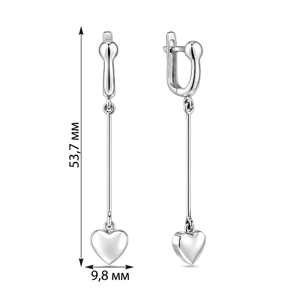 Серьги из белого золота с подвеской Сердечки (арт. 104677б) – изображение 4