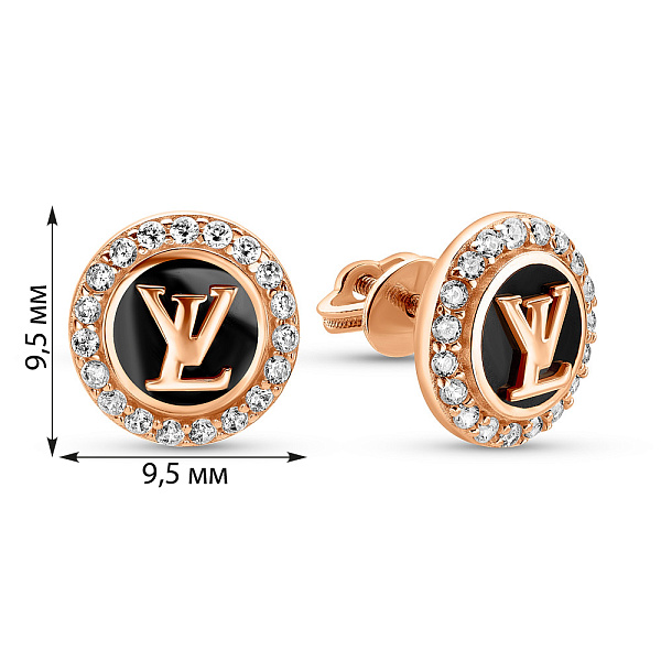 Золотые серьги с эмалью и фианитами (арт. 1091195еч) – изображение 2