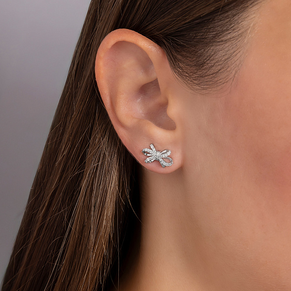 Золоті сережки Бантики з діамантами (арт. Т011828020б) – зображення 2