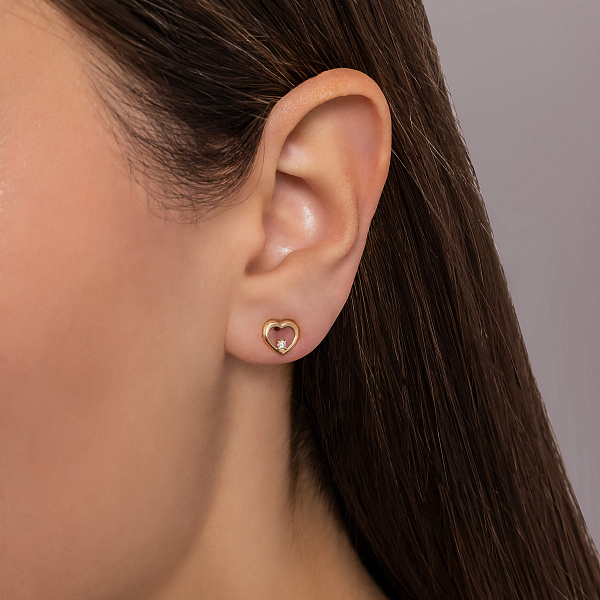 Золоті сережки пусети Серденька з фіанітами (арт. 110596ж) – зображення 2