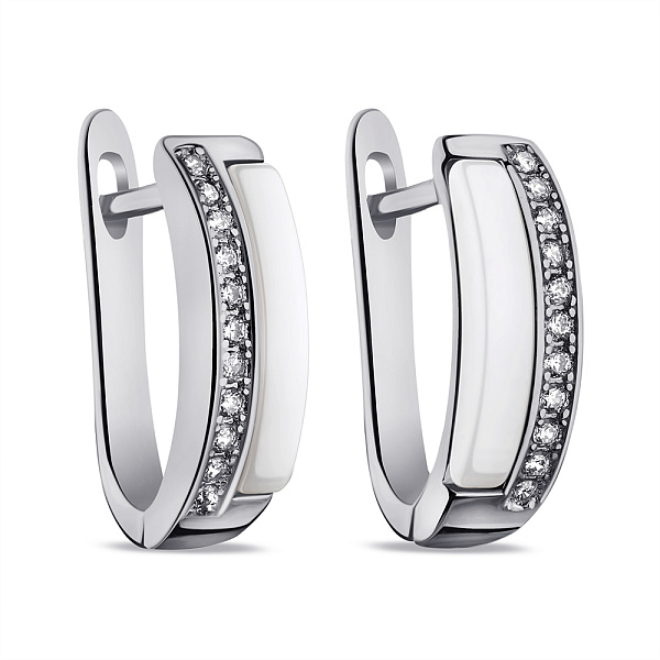 Срібні сережки з керамікою і фіанітами (арт. 7502/С2ФК1/4000) – зображення 1