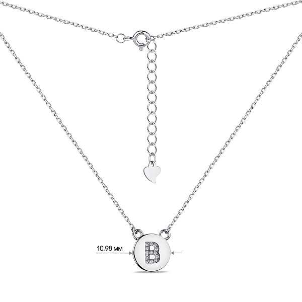 Срібне кольє Літера В з фіанітами (арт. 7507/2154) – зображення 3