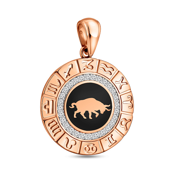 Золотой подвес "Телец" с эмалью и фианитами (арт. 440681ечт) – изображение 1