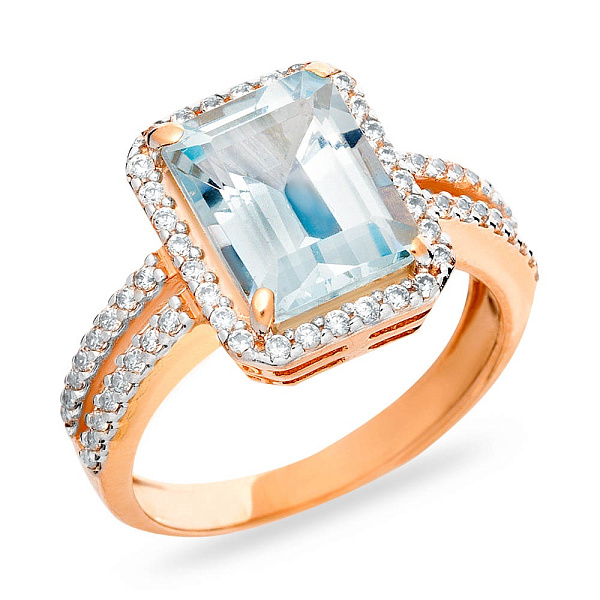 Каблучка з золота з кварцом і фіанітами (арт. 140457ПгГ) – зображення 1