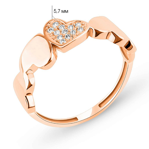Золотое кольцо Сердце с россыпью камней (арт. 155923) – изображение 3