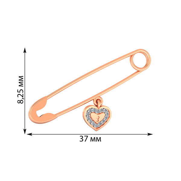 Золотая булавка «Сердце» с фианитами (арт. 360051) – изображение 2