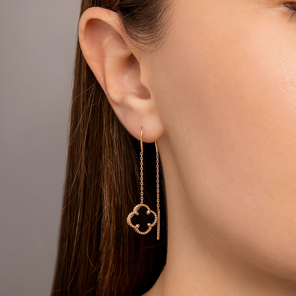 Золотые серьги-протяжки с ониксом (арт. 107498/10о) – изображение 2