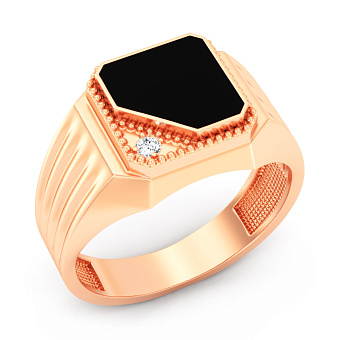 Золотая печатка с эмалью и бриллиантом (арт. К170012е)