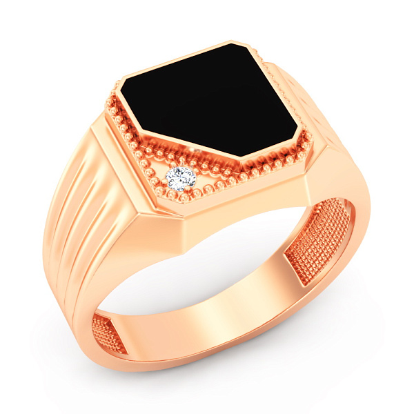 Золота печатка з емаллю і діамантом (арт. К170012е) – зображення 1