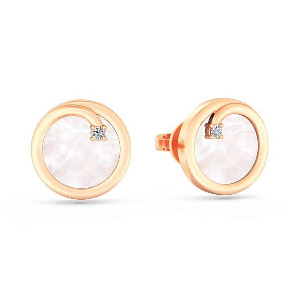Серьги-пусеты Лýна из золота с перламутром и фианитами (арт. 110008еп) – изображение 1