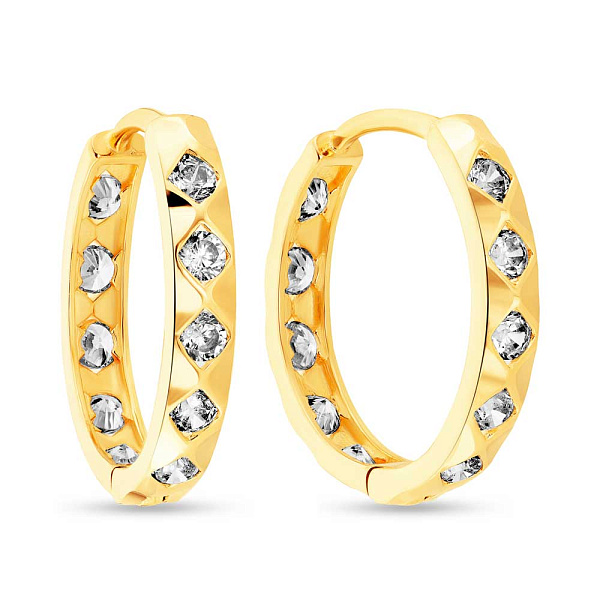 Сережки-кольца из желтого золота с фианитами (арт. 108272/15ж) – изображение 1
