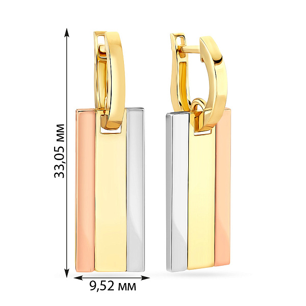 Золотые серьги в комбинированном цвете металла (арт. 108052жкб) – изображение 2