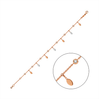 Золотой браслет с дорожкой из фианитов и подвесками (арт. 3261348р)