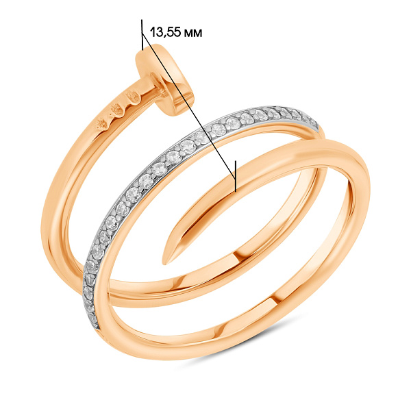 Каблучка Цвях з фіанітами з червоного золота (арт. 154300) – зображення 2