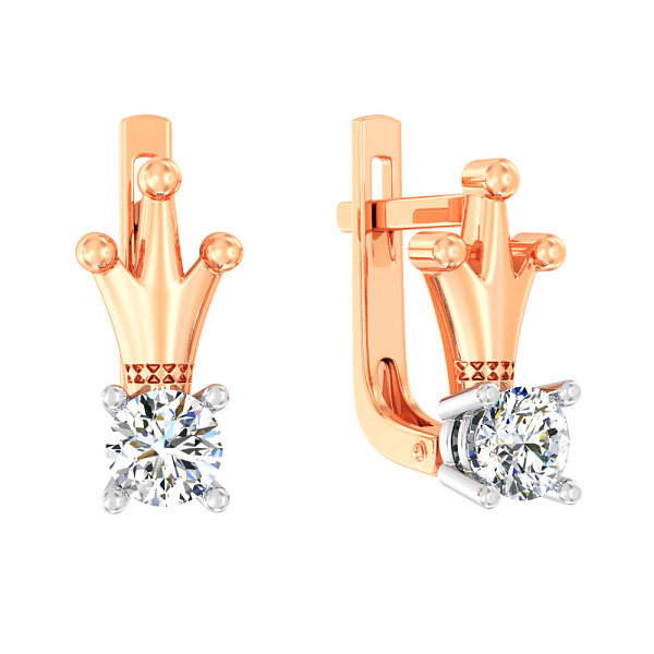Серьги Корона из красного золота с фианитами (арт. 110816) – изображение 1