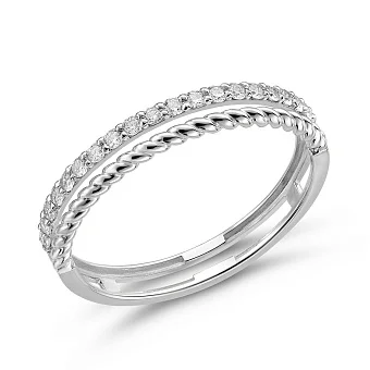 Подвійна каблучка з білого золота з діамантами (арт. К011614010б)