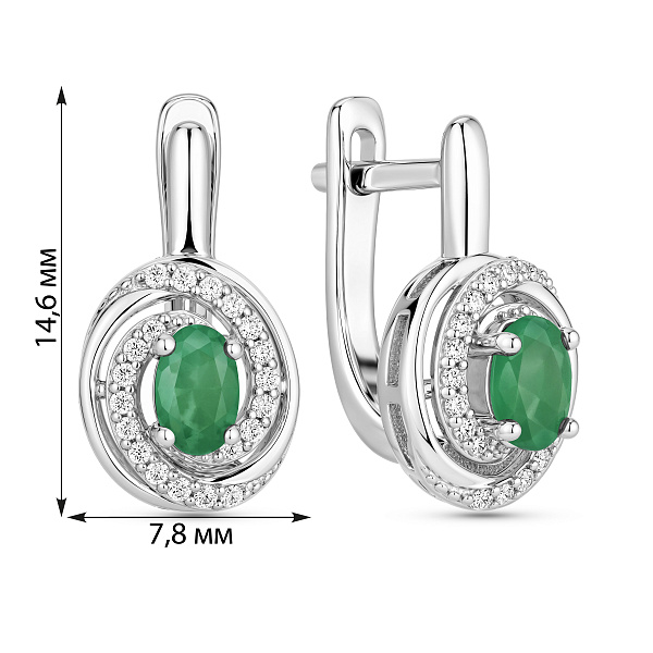 Серебряные серьги с изумрудом и фианитами (арт. 7502/10602Изм) – изображение 2